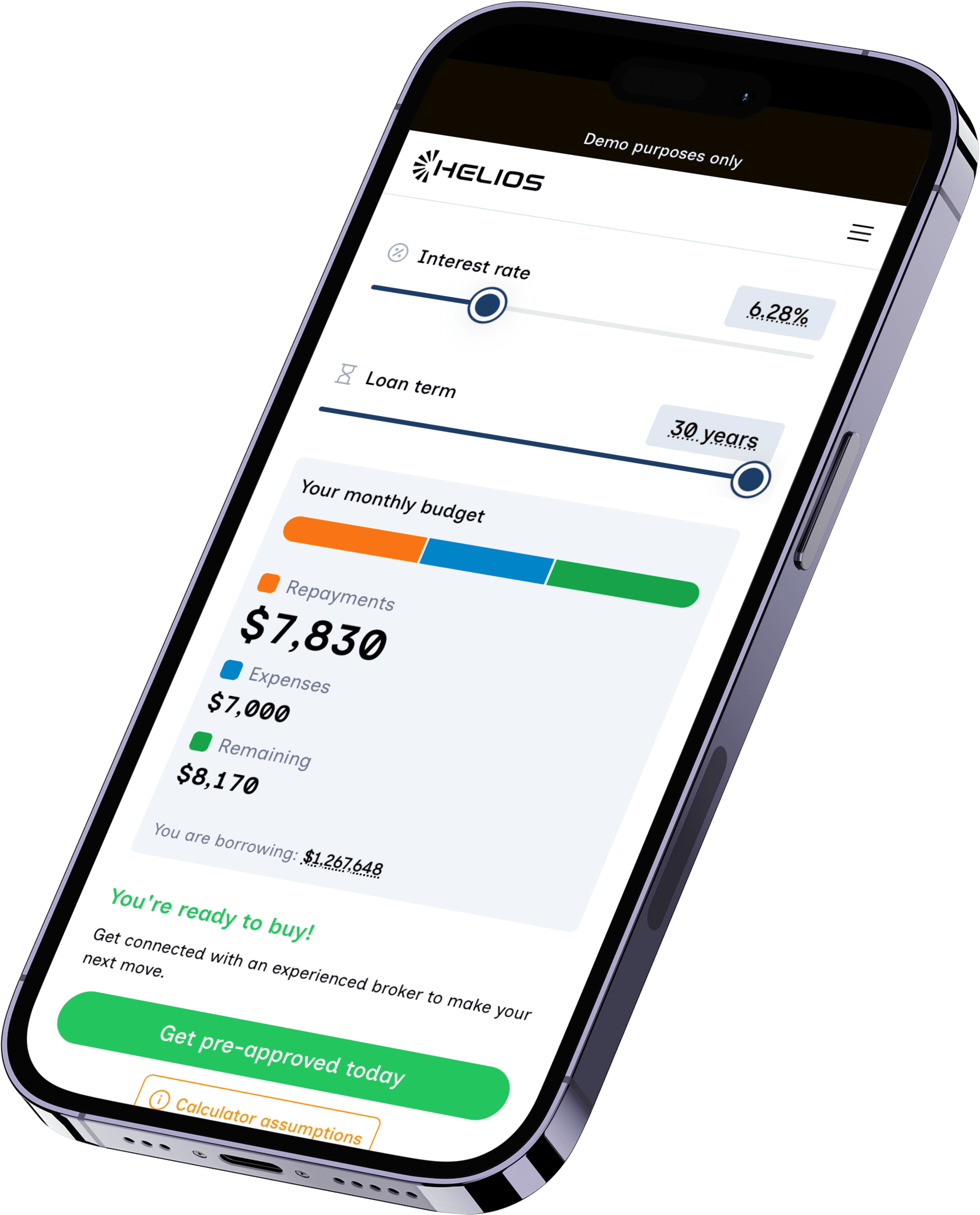Helios app on mobile device